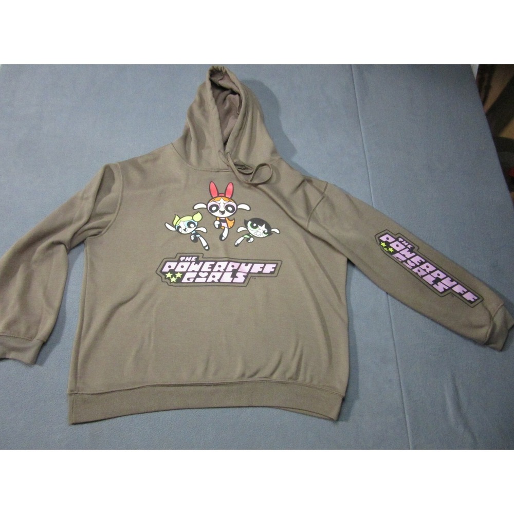 Powerpuff Girls Hoodie Womens XL Brown Cartoon Network Y2K Graphic Sleeve
